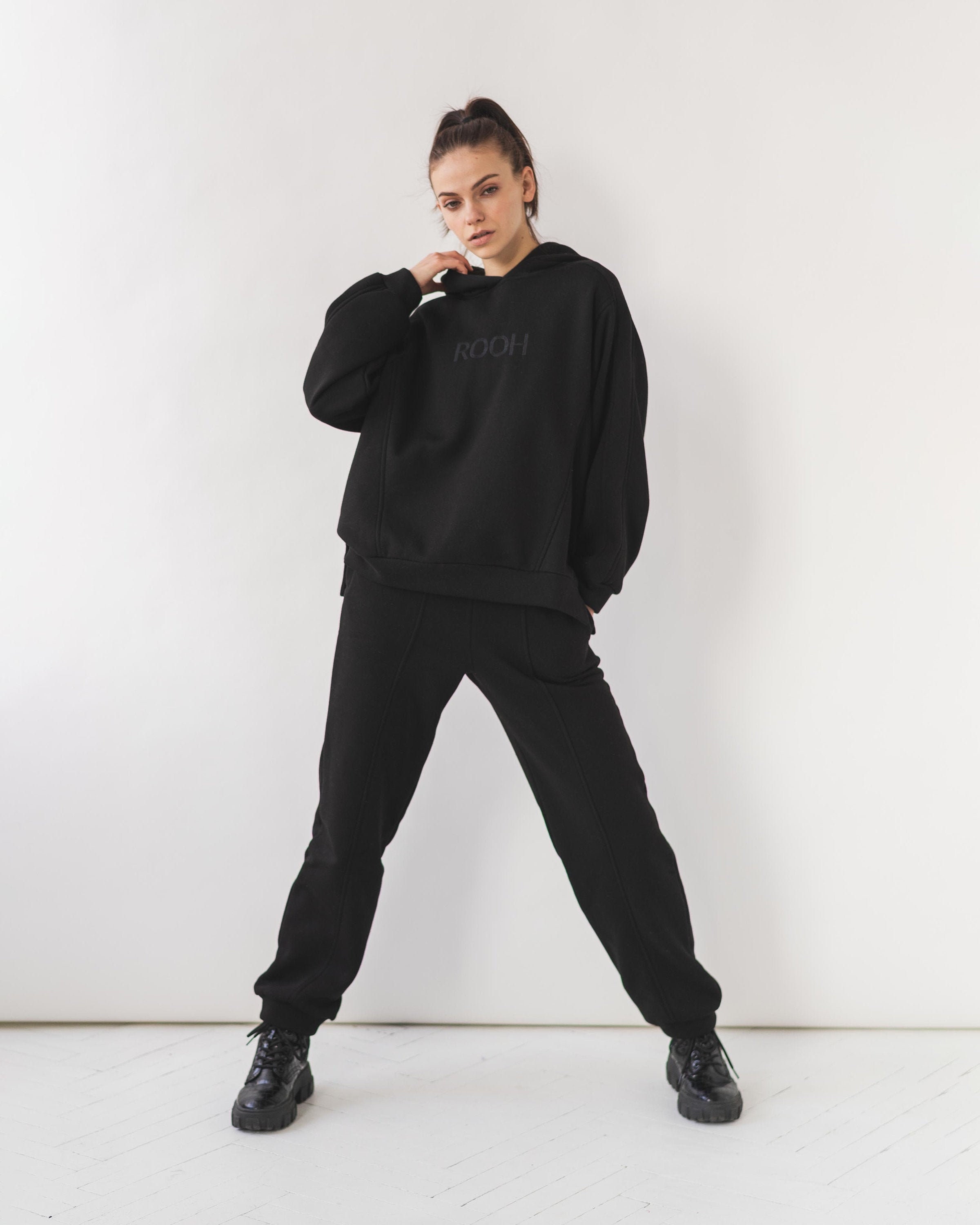 Womens Tracksuit Set Black Tracksuit with Trousers Oversized Etsy
