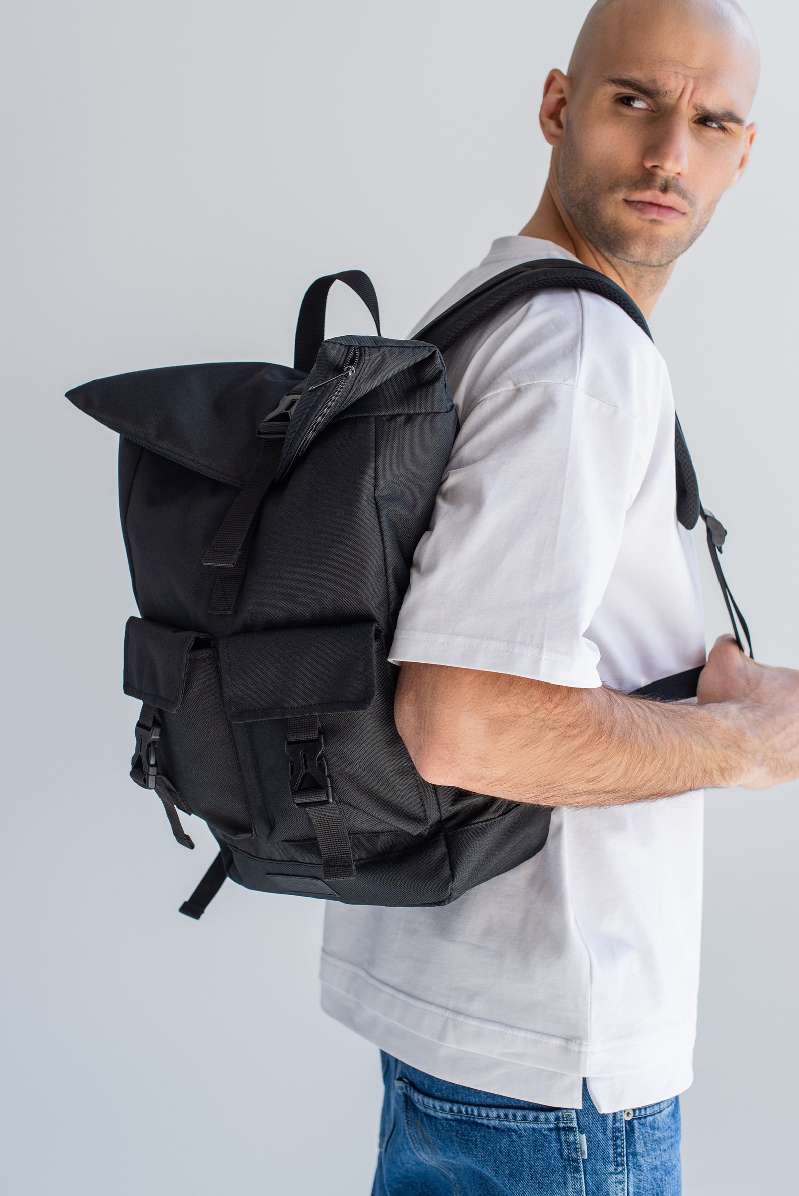 Roll Top Backpack Mens Travel Bag Roll Top School Bag | Etsy