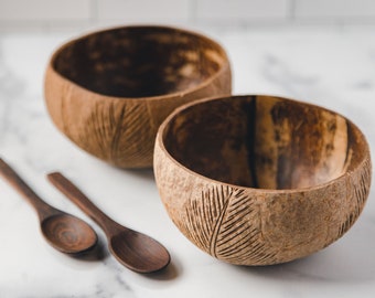 JUMBO Coconut Bowl Set with Spoons x2-Natural/Organic/Eco-Friendly/Sustainable/Vegan/Hand-Carved Gift