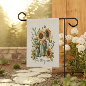Sunflower Garden Flag, Outdoor Decor, Bless This Garden Banner, Floral Garden Sign, Home and Garden Gift