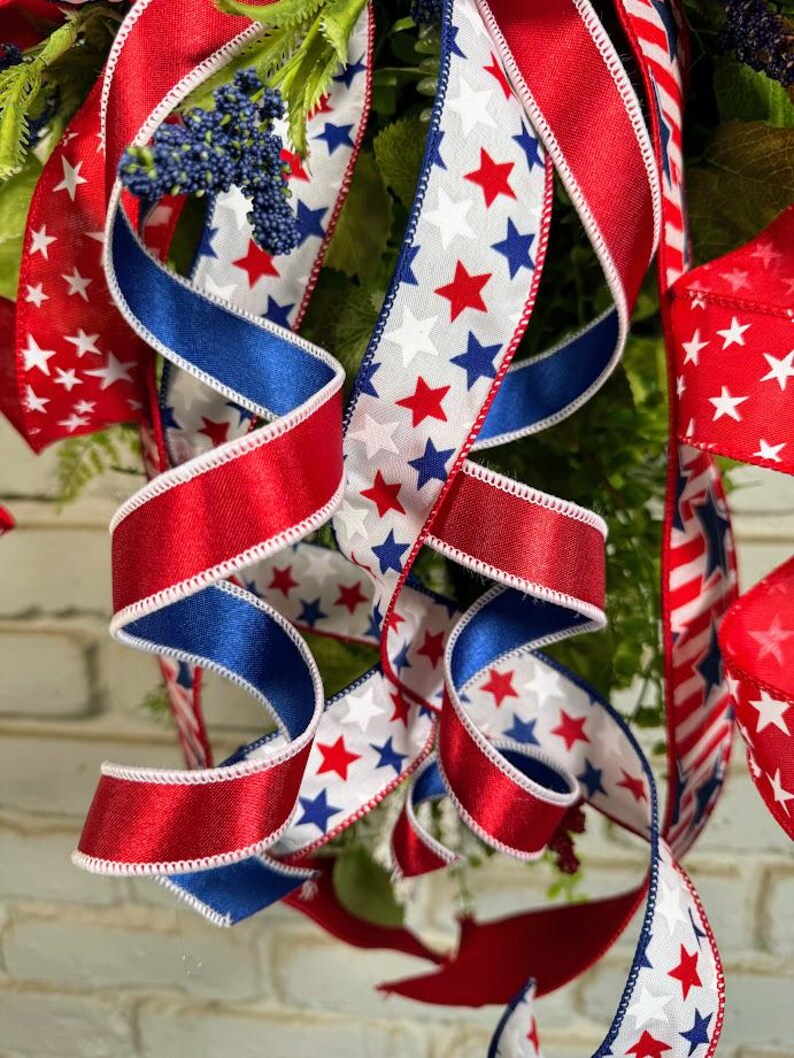 Patriotic Teardrop Wreath for Front Door Featuring Three Glittery ...