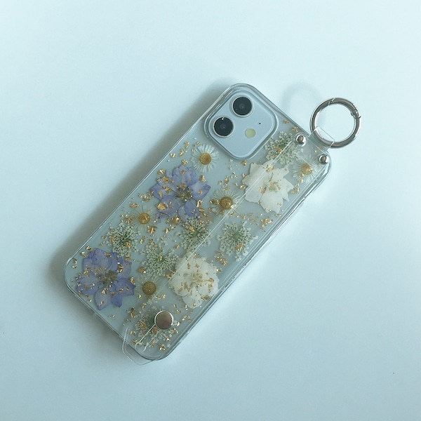 iPhone 15 14 13 12 Pro Max case,real pressed flower case with wristband stand holder ring iphone 11 pro max 6 7 8 Plus X XR XS Max case