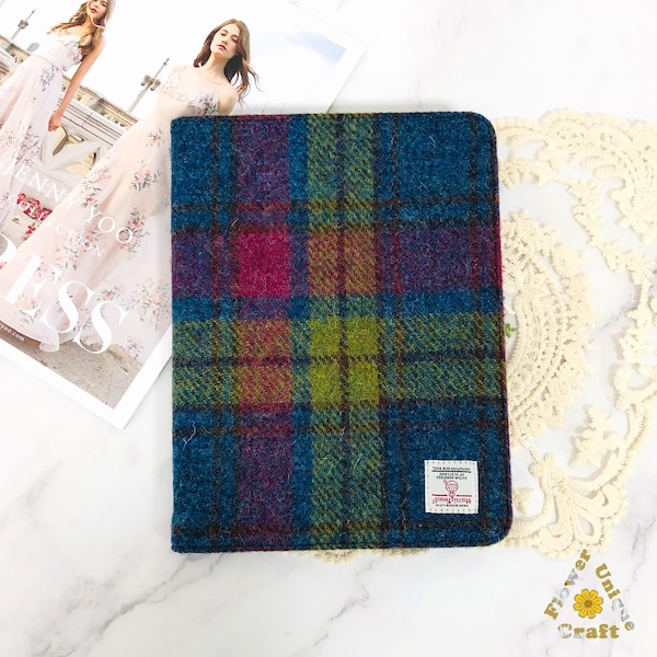Embroidered fabric iPad case made from Harris Tweed cloth for ipad mini 7 air pro 11'' 13'' 2024 2025,ipad 10th 11th 12th gen,ipad air 2026