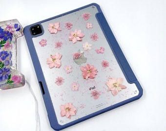 Pressed flower pink flower lace flower iPad case,new iPad Air 5 2022 10.9",iPad 9 10.2" case,iPad mini 6,iPad Pro 12.9" 2021,bumper case