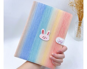 Rainbow gradient color rabbit cloth stickers cartoon iPad case for iPad Air 5 2022 iPad 10 10.9" 2022 mini 6 iPad Pro 11" 12.9" 2022