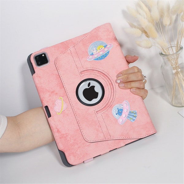 Embroidered cloth stickers PU leather 360 degree rotating support iPad case for iPad Air 5 2022 iPad 10 10.9" iPad mini 6 iPad Pro 11" 12.9"