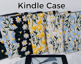 4 Different Style Of Embroidered Daisies Kindle case,Free Clear Case,Paperwhite 11th Gen case,Paperwhite 10th Gen,Kindle Oasis 10th Gen Case