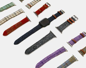 Geborduurd stoffen Apple Watch-bandje van Harris Tweed-stof voor iWatch S10, S11, S12 Ultra 4, iWatch Series 9/8/7/6/SE, 40/42/44/45/46 mm