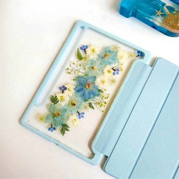 Flower Samsung Tab S9 Ultra case,white blue flower Samsung Tab S9+ S9 S8 S8+ S7 S7+ S7FE S6Lite,Tab A7LTE A8LTE A8 2021,bumper case