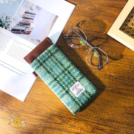Embroidered fabric glasses case made from Harris Tweed for sunglasses,reading glasses,personalized portable glasses storage bag,gift for her