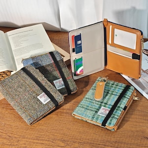 Embroidered fabric passport holder made from Harris Tweed cloth,RFID blocking,personalized passport cover gift for men holds passports/cash