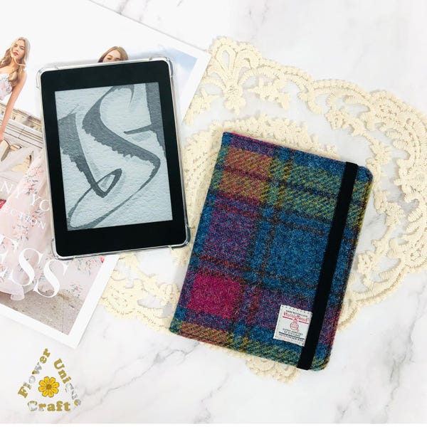 Kobo-hoes van Harris-tweed-stof met gratis doorzichtige hoes voor Kobo Clara Color BW Clara 2E Libra Color Clara HD,BOOX Go Color, pied-de-poule stof