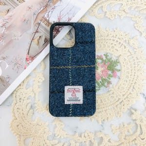 Harris tweed embroidered fabric phone case for iPhone 17e 17 16e 16 15 14 13 12 Pro Max,Samsung S26 S25 S24 S23 Ultra,Google Pixel 10 9A 8A