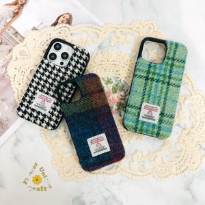 Coque de téléphone en tissu brodé Harris Tweed pour iPhone 16e 16 15 14 13 12 11, Google Pixel 9A 8A, coque pour Samsung Galaxy A56 A36 S24 S25 Edge FE