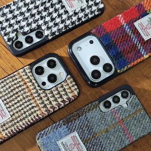 Funda para teléfono de tela Harris Tweed bordada para iPhone 17e 17 16e 16 15 14 13 12 11, Google Pixel 10 9A 8A, Samsung Galaxy A36 S24 S25 S26 FE