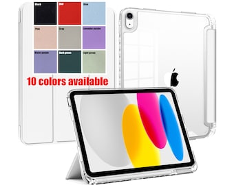 Coque arrière personnalisée avec pare-chocs transparent pour iPad avec porte-crayon iPad Air 11 pouces 13 pouces 2024 iPad Pro 11 pouces 2022 iPad 10 2022, veille/réveil automatique