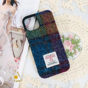 Harris Tweed Stoff Handyhülle passend für Samsung Galaxy A55 A56 S25 Edge S24 Ultra, iPhone 16e16 15 14 13 12 11 Pro Max, Google Pixel 9A 8 7