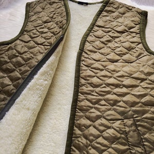 Quilted Olive Green Merino Wool Gilet / Lambswool Body Warmer / Unisex