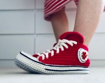 Red Crochet Slippers High Top Sneaker Slippers / - Etsy