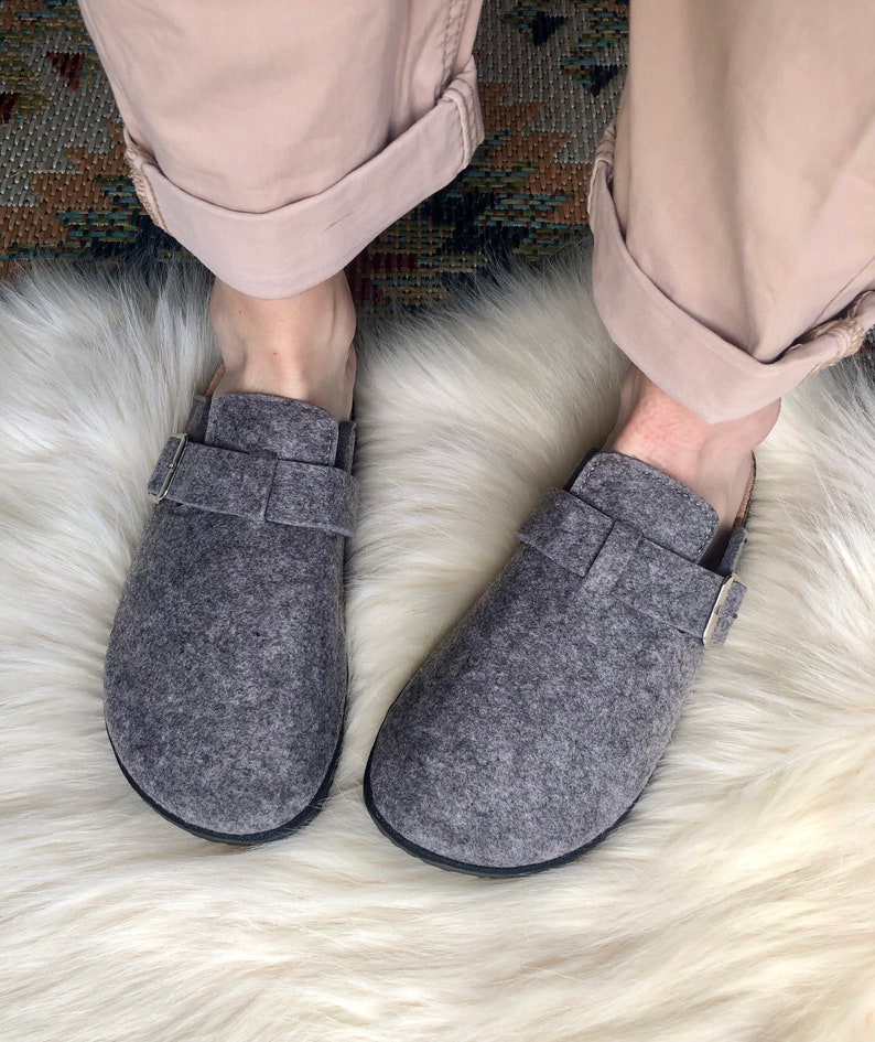 Wool Cork Clogs in Grey / Felt Clog Sandals. afbeelding 4