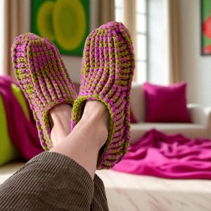 Apple & Magenta Crochet Slipper Socks.