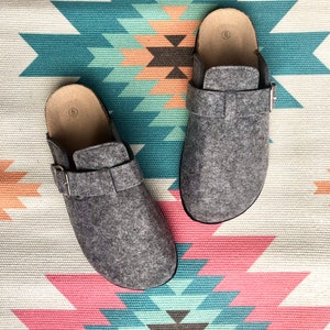 Wool Cork Clogs in Grey / Felt Clog Sandals. afbeelding 7