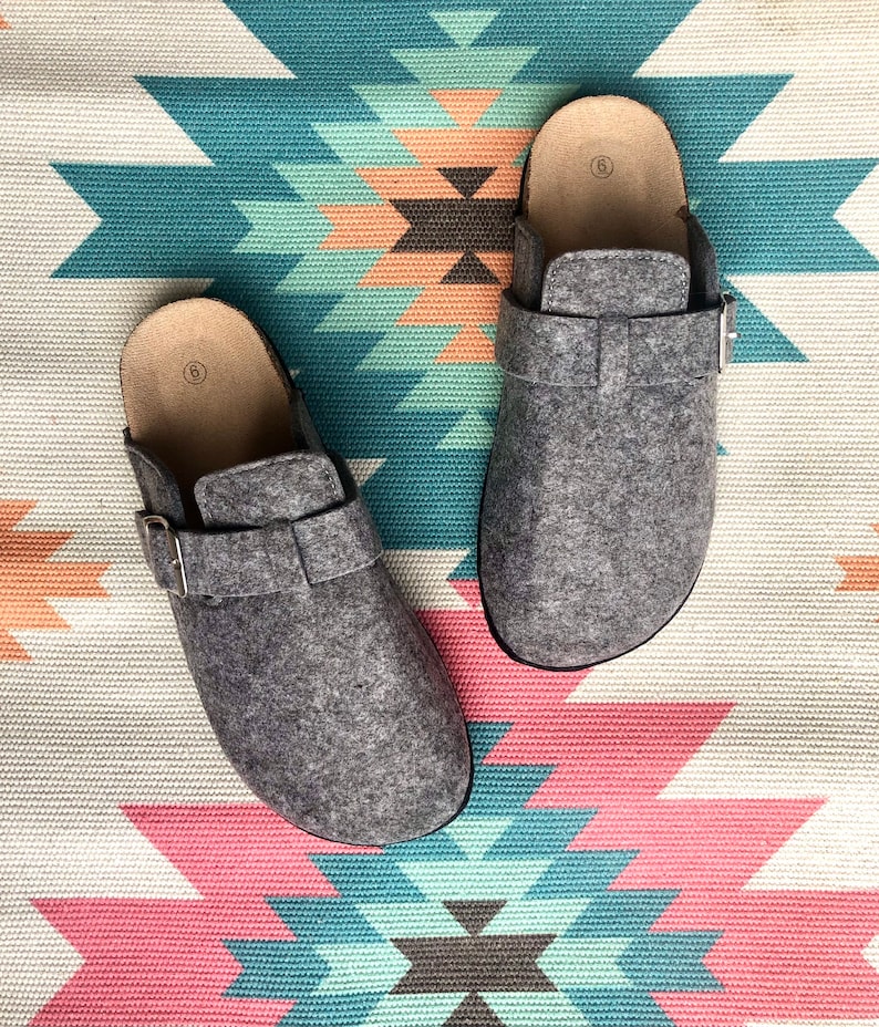 Wool Cork Clogs in Grey / Felt Clog Sandals. afbeelding 7