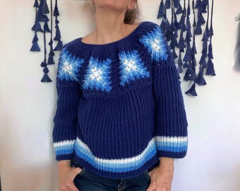 Handmade Alpine Mosaic Granny Square Sweater.