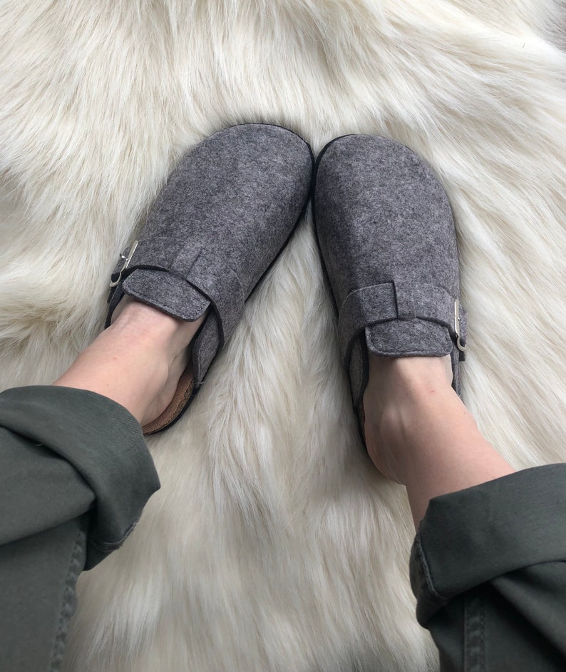 Wool Cork Clogs in Grey / Felt Clog Sandals. afbeelding 9