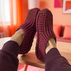Raspberry Chocolate Crochet Slipper Socks.