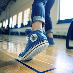 Blue Crochet Sneakers Slippers / High Top Sneaker Slippers / Sofa socks.