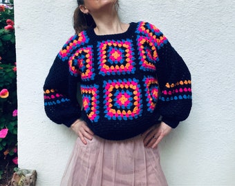 Bold & Bright Crochet Pullover