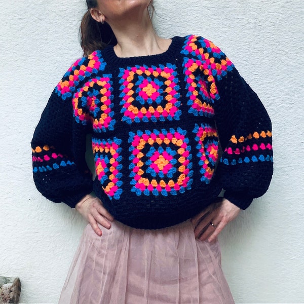 Bold & Bright Crochet Pullover