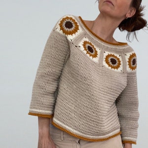 Crochet Sunflower Granny Square Sweater.