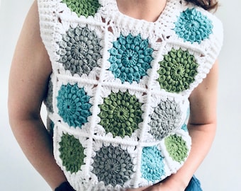 Crochet Top / Granny Square Jumper / Boho Vest.