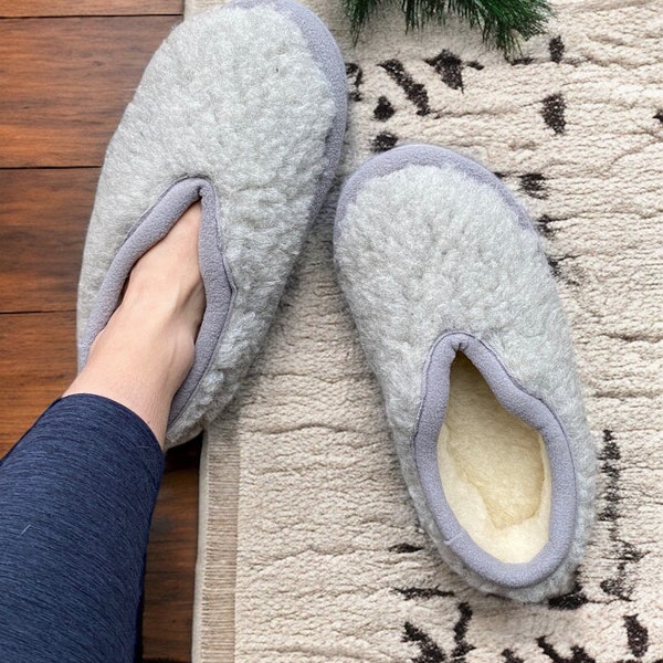 Pure Wool Grey Merino Booties / Wool Slippers.