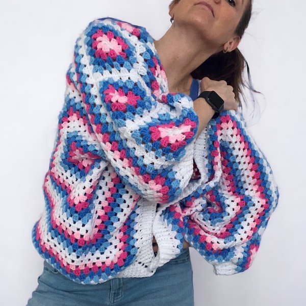 Crochet Boho Oversized Cardigan / Granny Square Sweater.