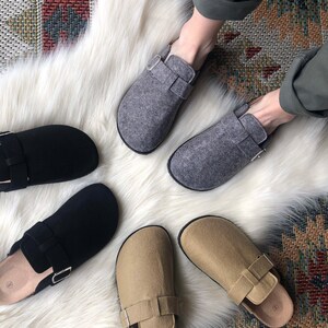 Wool Cork Clogs in Grey / Felt Clog Sandals. afbeelding 5