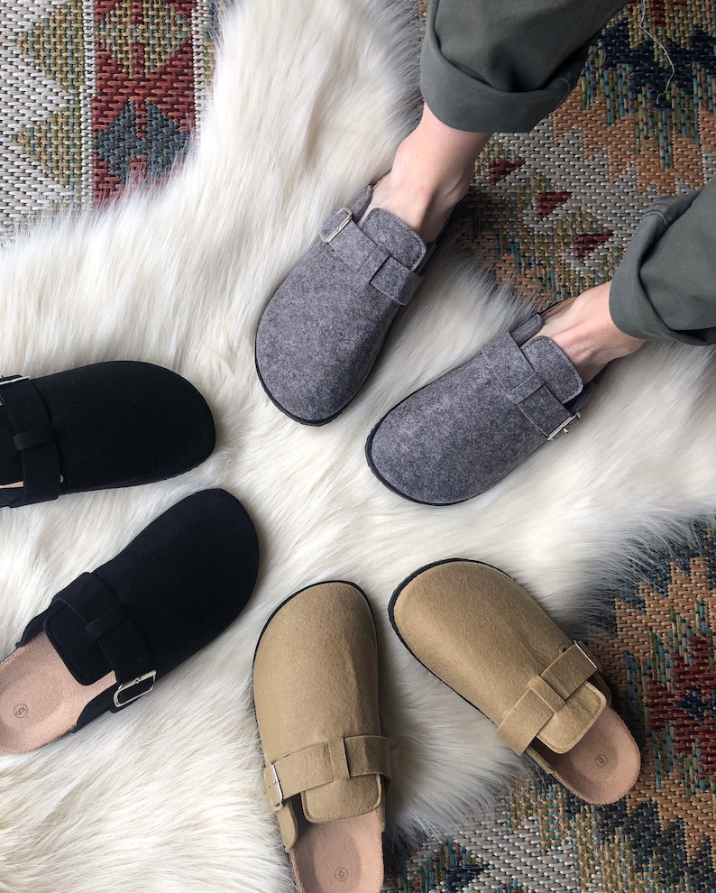 Wool Cork Clogs in Grey / Felt Clog Sandals. afbeelding 5