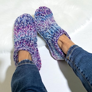 Blueberry Ice  Merino Wool Blend Crochet Slippers / Slipper Socks.