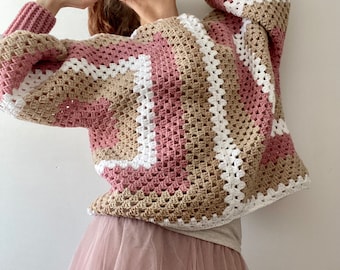 Crochet Boho Jumper / Granny Square Sweater.