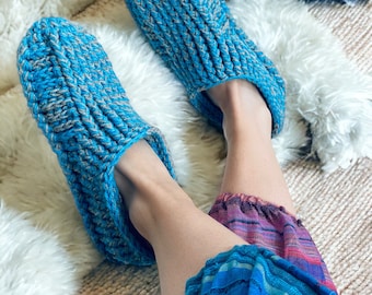 Sky Blue Slipper Socks / Handmade Knitted Slippers / Knit Socks / Home Slippers.