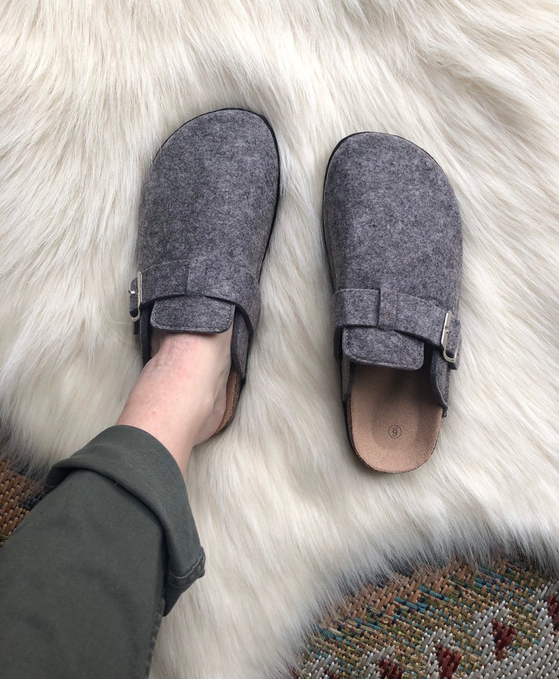 Wool Cork Clogs in Grey / Felt Clog Sandals. afbeelding 3