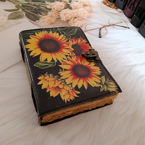 Sunflower Leather Journal, Sketchbook, Leather Dairy, Notebook, Hochzeitsgeschenk, Reisetagebuch, Traumjournal, Hochzeitsgeschenk, personalisiertes Geschenk