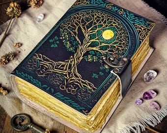 Diario de cuero Tree & Moon, libro con bordes deshilachados, regalo personalizado