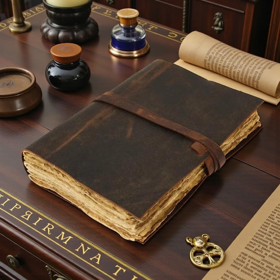 Handmade Leather Journal | Vintage Look, Deckle Edge, Recycled Paper