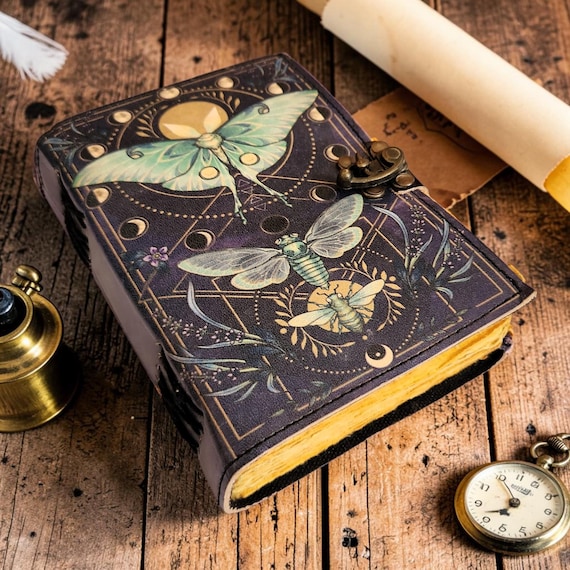 Luna Moth Leather Journal, Real Leather Diary, Travel Sketchbook
