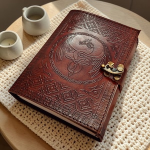 Dragon Embossed Leather Journal, Handmade Travel Diary, 200 Page Sketchbook
