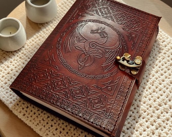 Drachen geprägtes Lederbuch, handgemachtes Reisetagebuch, 200 Seiten Skizzenbuch
