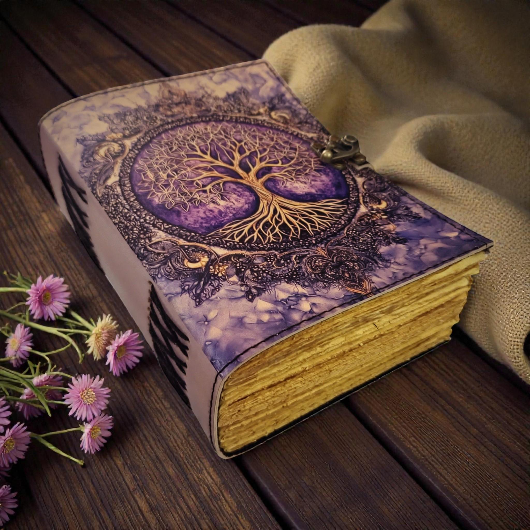UV Printed Tree of Life Leather Journal, Deckle Edge Paper Notebook ...